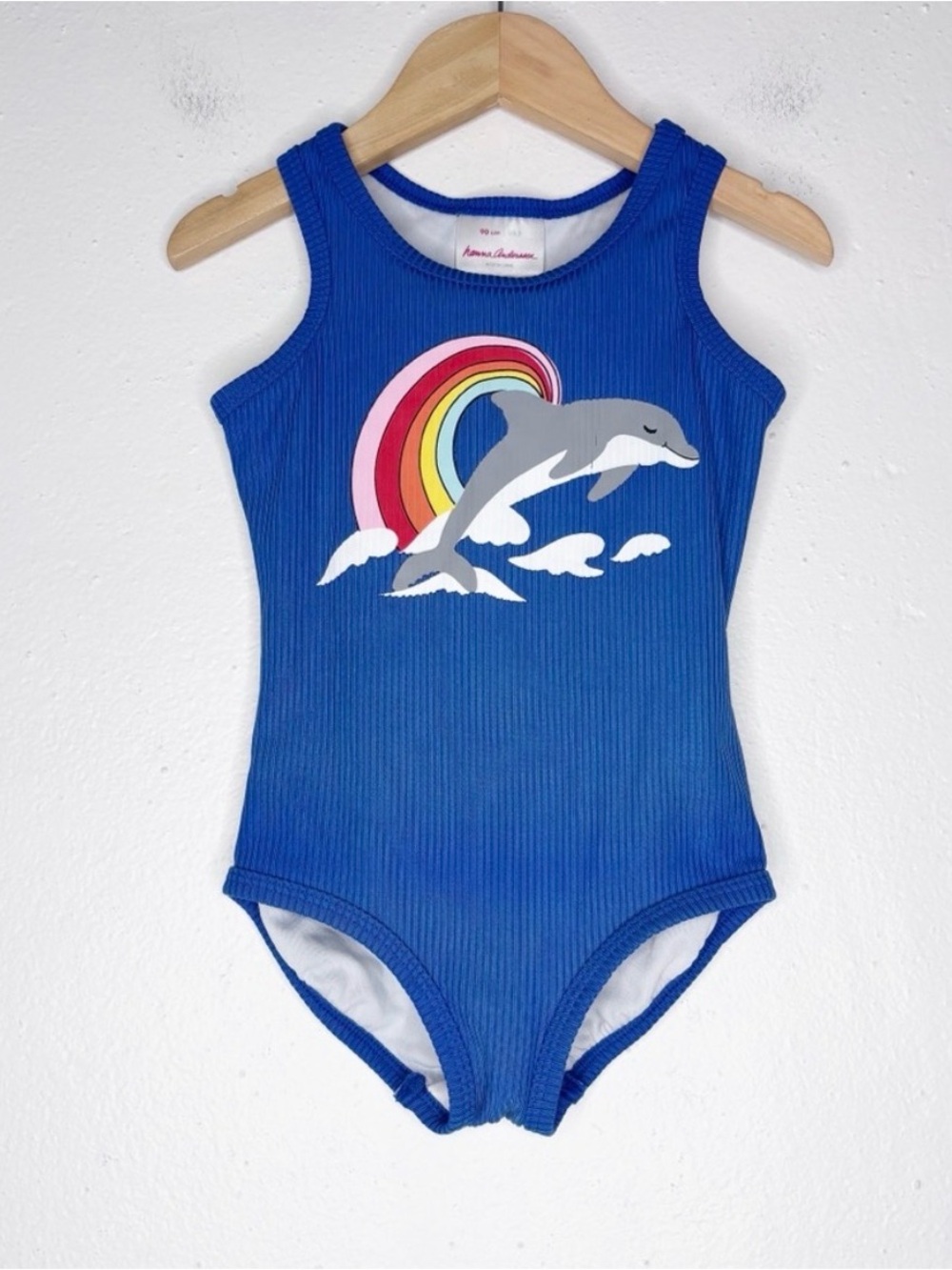 Hanna Andersson Blue Dolphin Rainbow Swimsuit Size 3 EUC